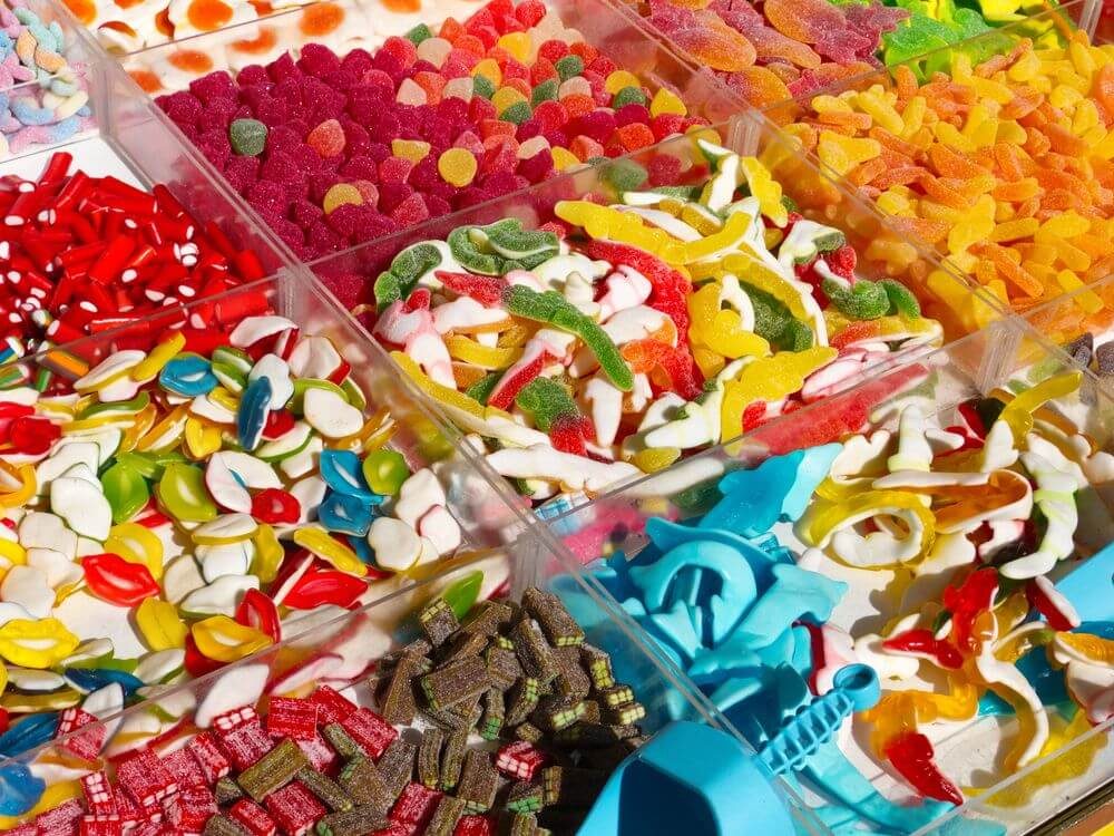 Boxes of colourful pick and mix sweets